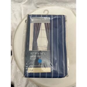 Essential Home Blue White Striped Curtain Panel Pair 80 x 84 Cotton Blend New